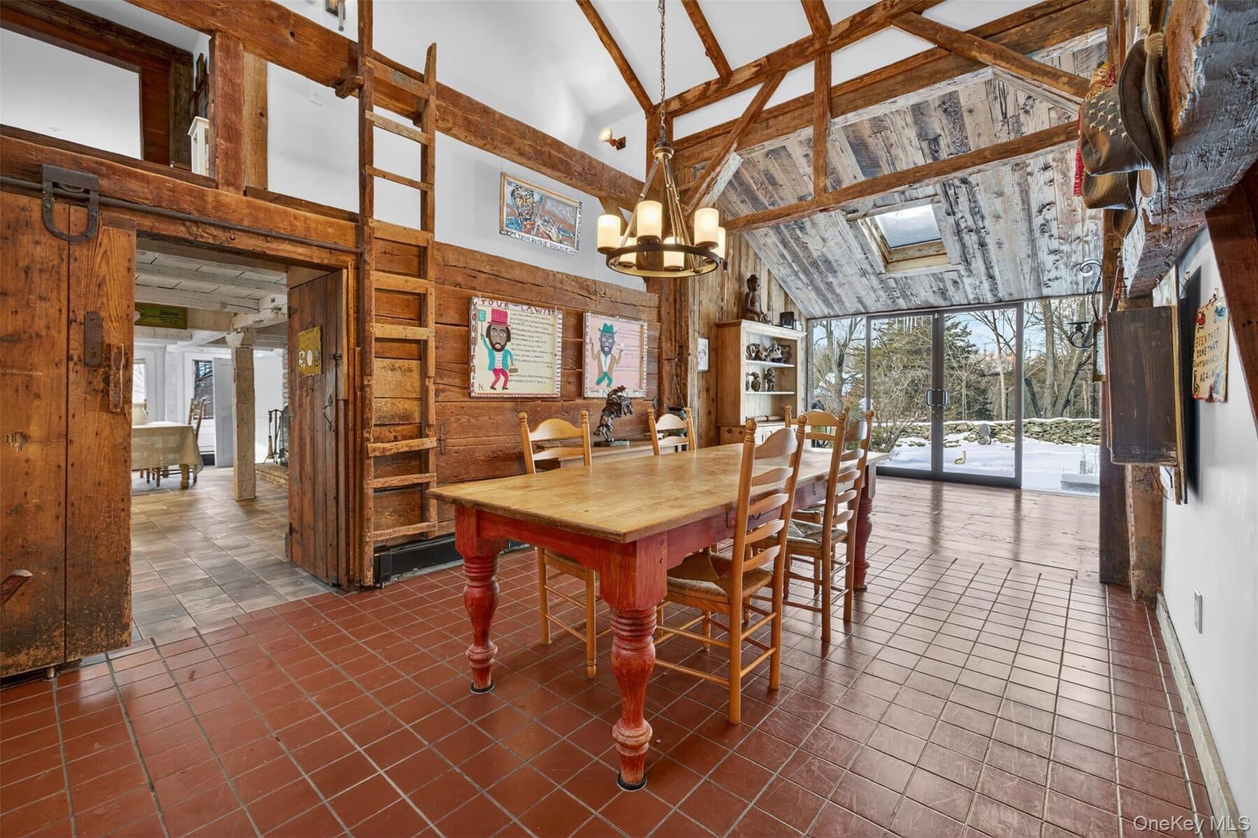 Dining area beside the glass wall